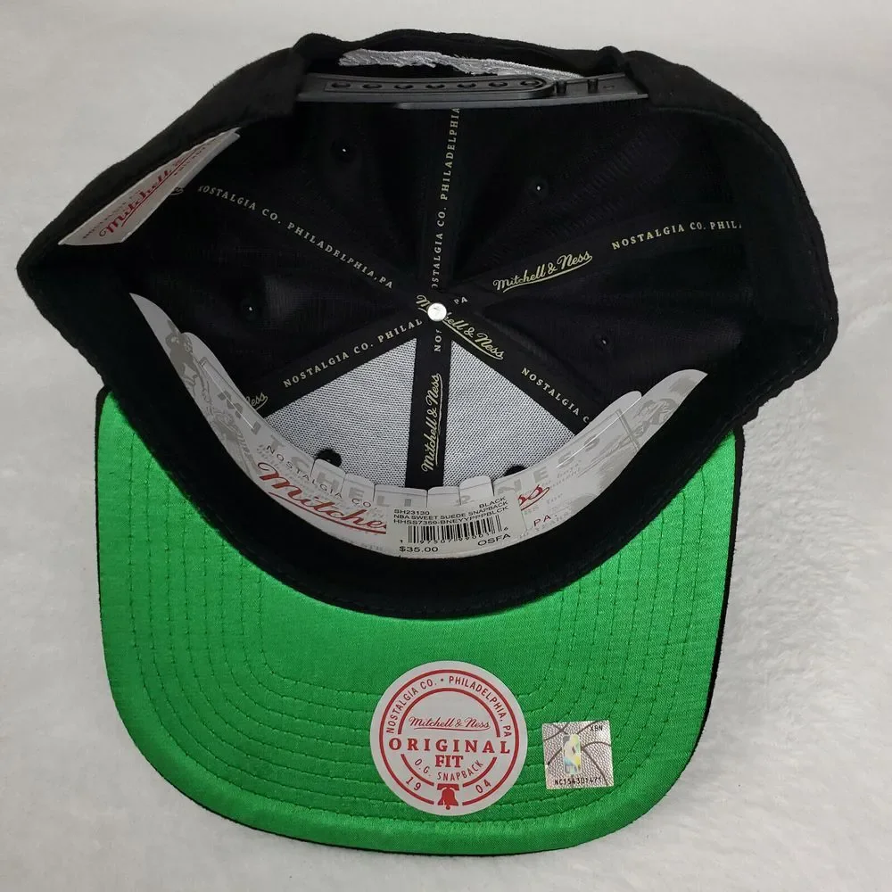 Brooklyn‎ Nets Mitchell & Ness NBA Snapback Hat Cap 3D Logo Black Faux Suede NWT
